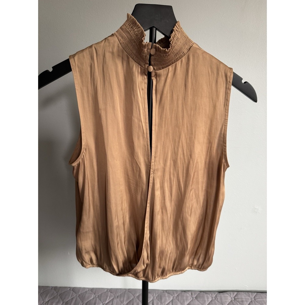Express Women's Tan High Smocked Neck Sleeveless Blouse Size XS - Picture 4 of 7